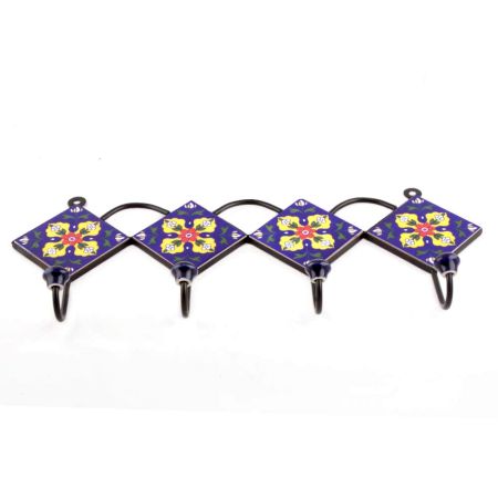 Navy Blue And Yellow Ceramic Flower Tiles Hooks